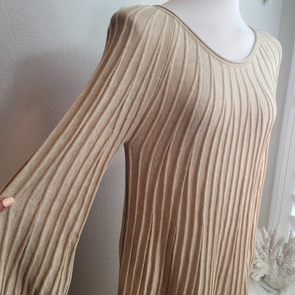 MAX STUDIO A-LINE SWEATERDRESS PLEATED BEIGE TONE LONG SLEEVE WOMEN'S SIZE LARGE - Picture 11 of 12